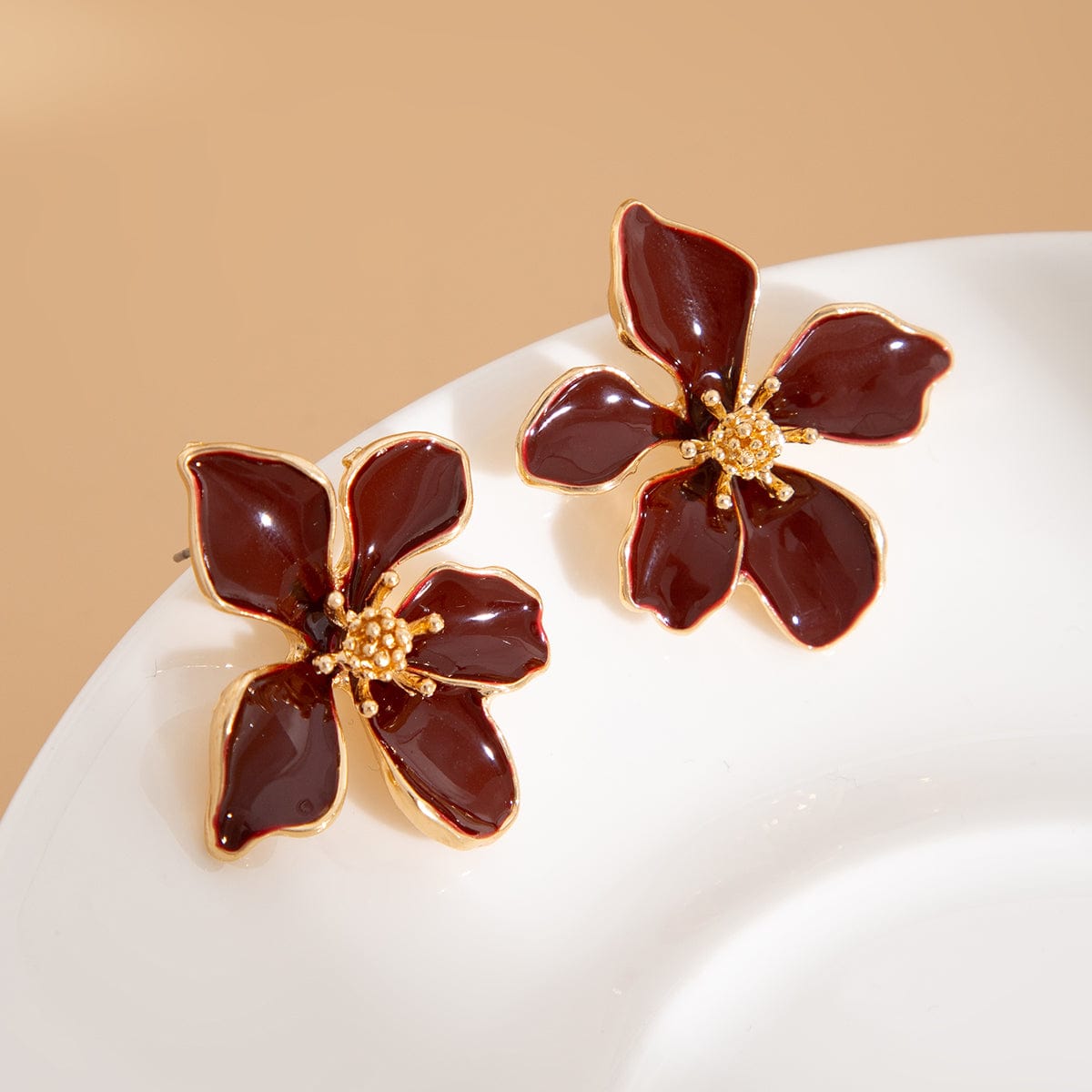 Vintage Enamel Flower Stud Earrings