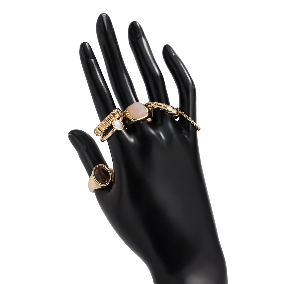 Vintage Gold Plated Crystal Inlaid Twisted Ring Set - ArtGalleryZen