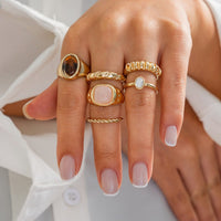 Thumbnail for Vintage Gold Plated Crystal Inlaid Twisted Ring Set - ArtGalleryZen