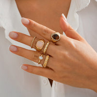 Thumbnail for Vintage Gold Plated Crystal Inlaid Twisted Ring Set - ArtGalleryZen