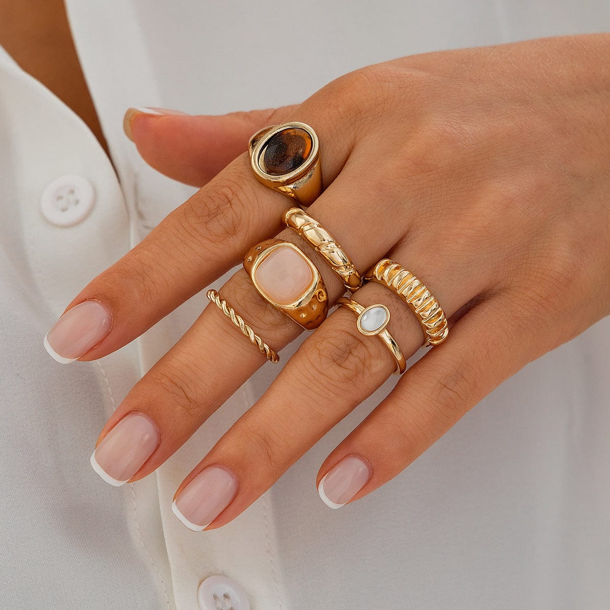 Vintage Gold Plated Crystal Inlaid Twisted Ring Set