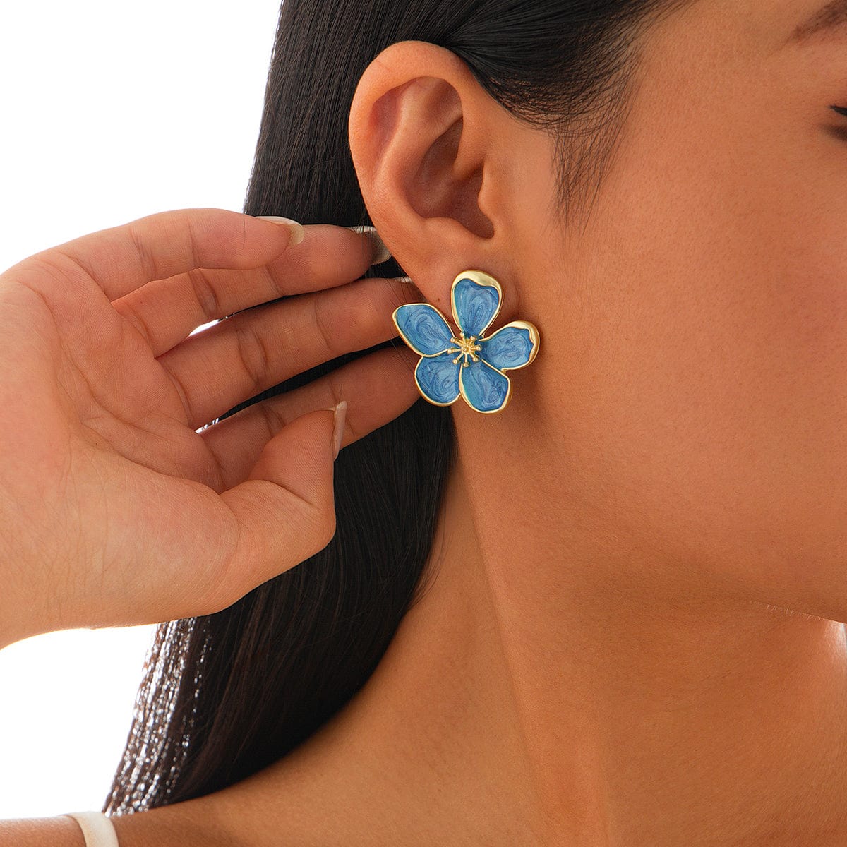 Vintage Gold Plated Enamel Flower Stud Earrings