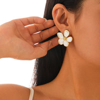 Thumbnail for Vintage Gold Plated Enamel Flower Stud Earrings