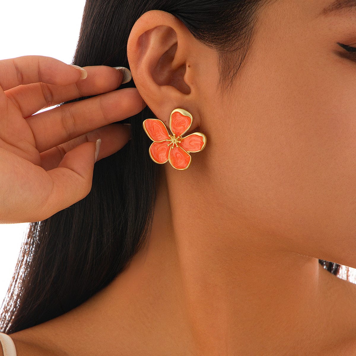 Vintage Gold Plated Enamel Flower Stud Earrings