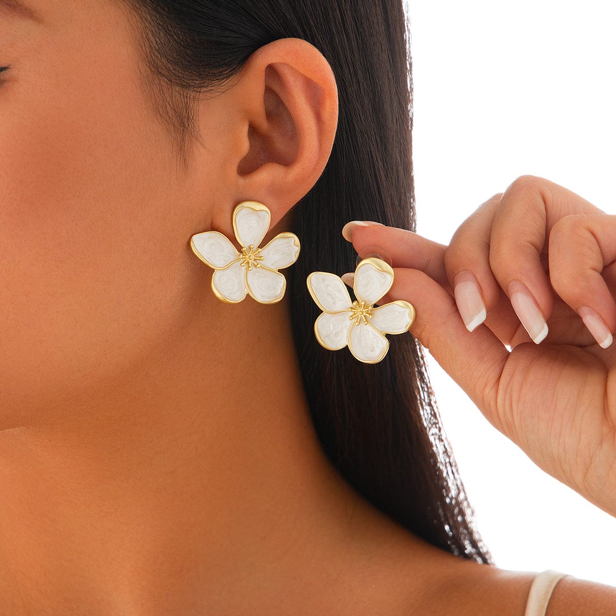 Vintage Gold Plated Enamel Flower Stud Earrings