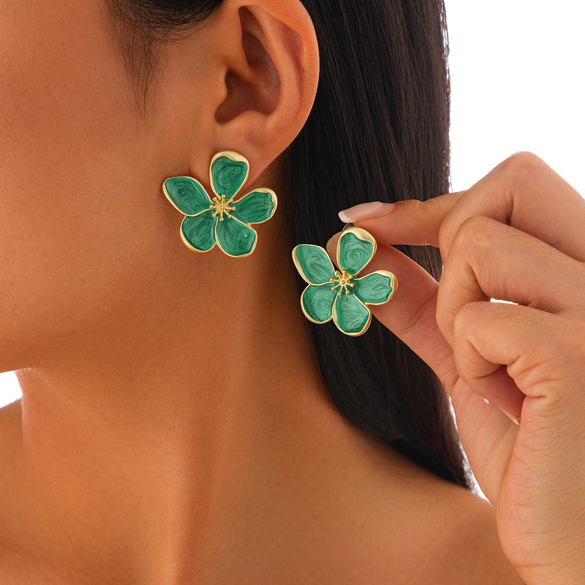 Vintage Gold Plated Enamel Flower Stud Earrings