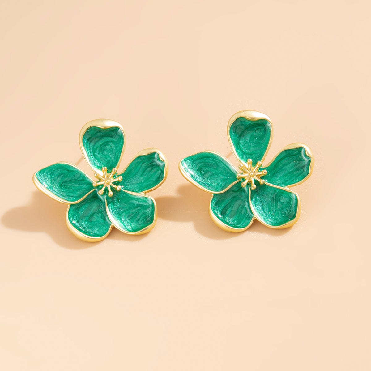 Vintage Gold Plated Enamel Flower Stud Earrings