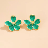 Thumbnail for Vintage Gold Plated Enamel Flower Stud Earrings