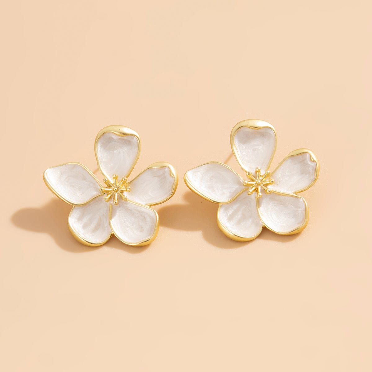 Vintage Gold Plated Enamel Flower Stud Earrings