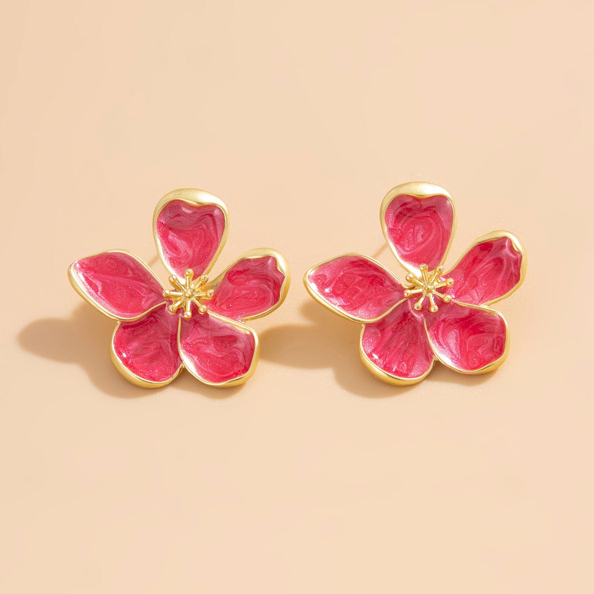 Vintage Gold Plated Enamel Flower Stud Earrings