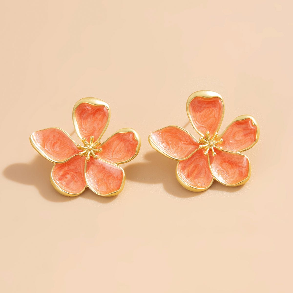 Vintage Gold Plated Enamel Flower Stud Earrings