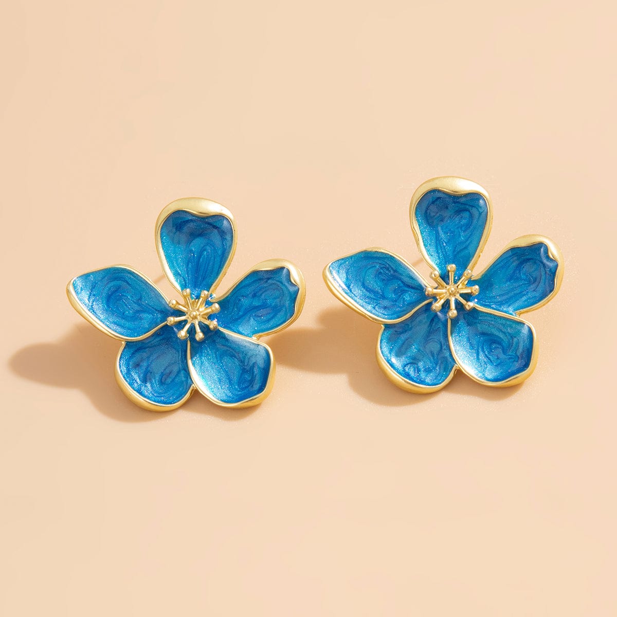 Vintage Gold Plated Enamel Flower Stud Earrings