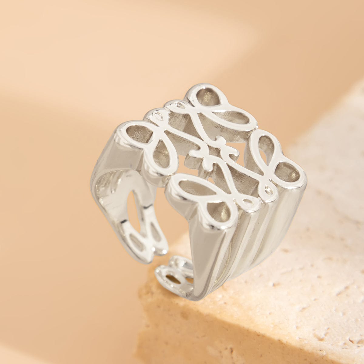 Vintage Hollow Pattern Square Open Ring - ArtGalleryZen