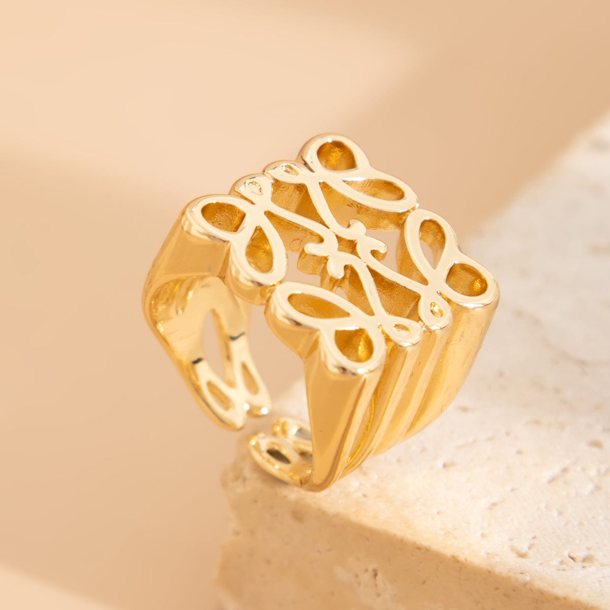 Vintage Hollow Pattern Square Open Ring - ArtGalleryZen