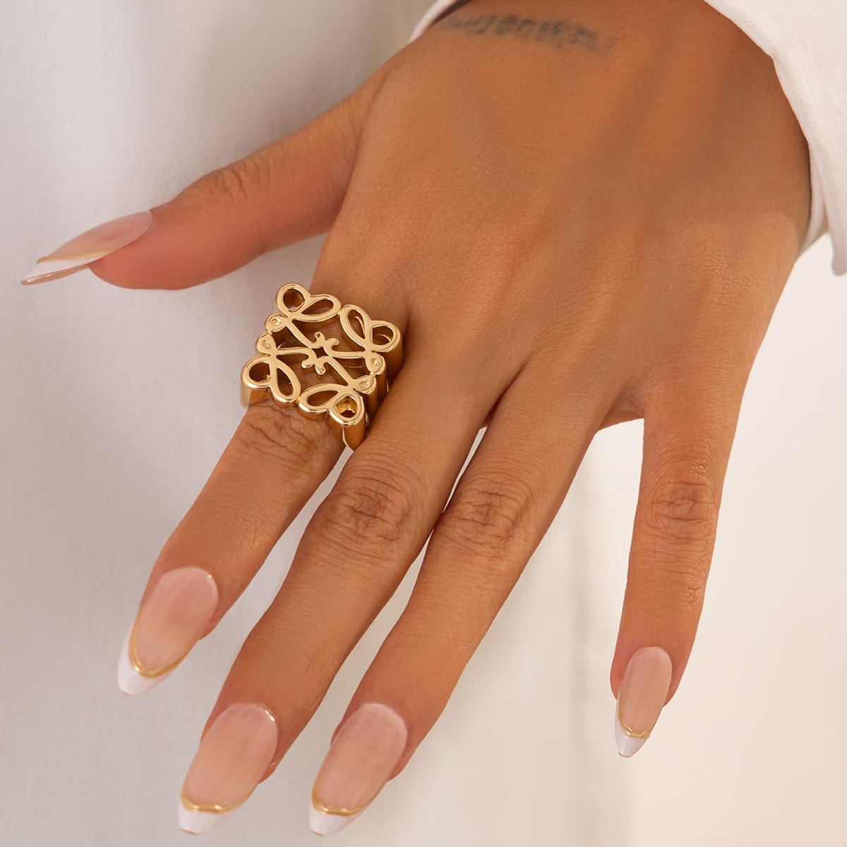 Vintage Hollow Pattern Square Open Ring - ArtGalleryZen