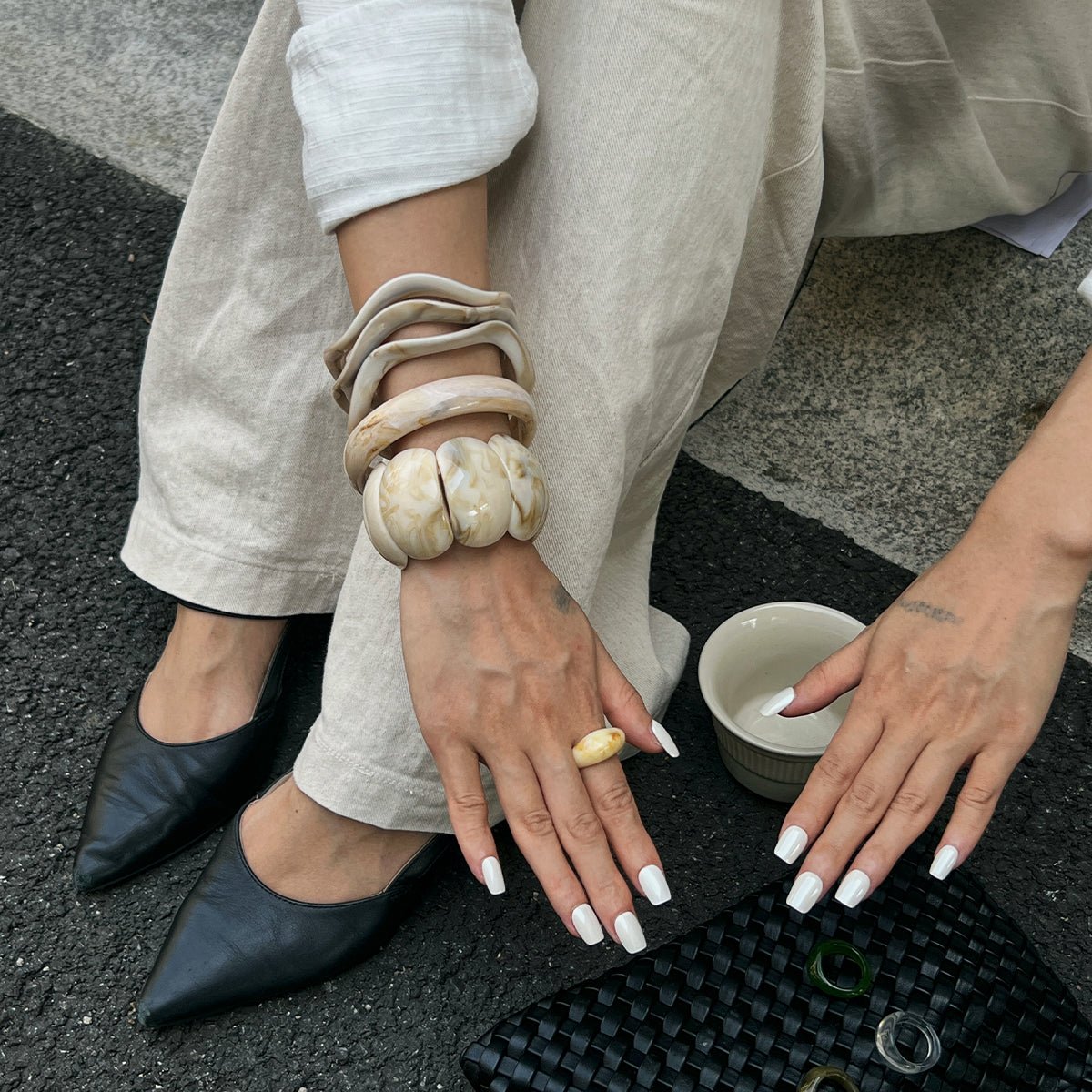 Vintage Irregular Wavy Bangle Bracelet Set - ArtGalleryZen