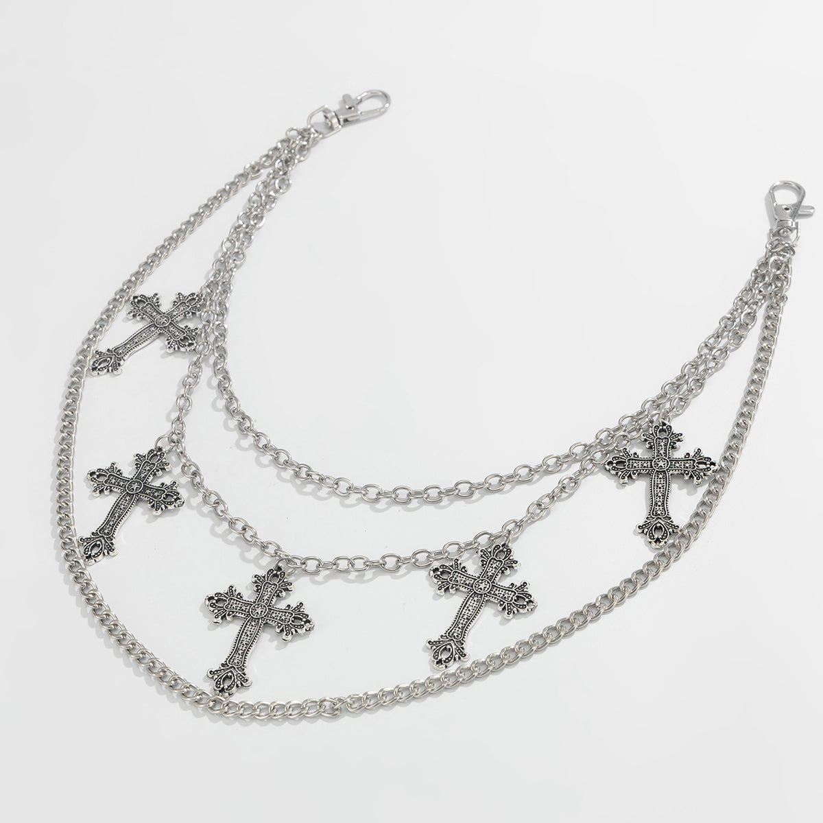 Vintage Layered Carved Cross Pendant Trouser Chain - ArtGalleryZen