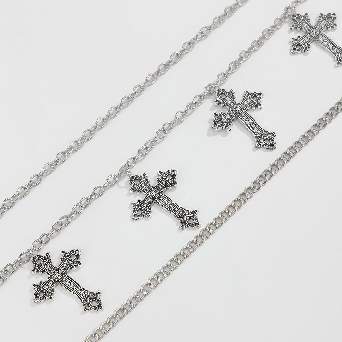 Vintage Layered Carved Cross Pendant Trouser Chain - ArtGalleryZen