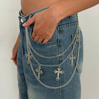 Thumbnail for Vintage Layered Carved Cross Pendant Trouser Chain - ArtGalleryZen