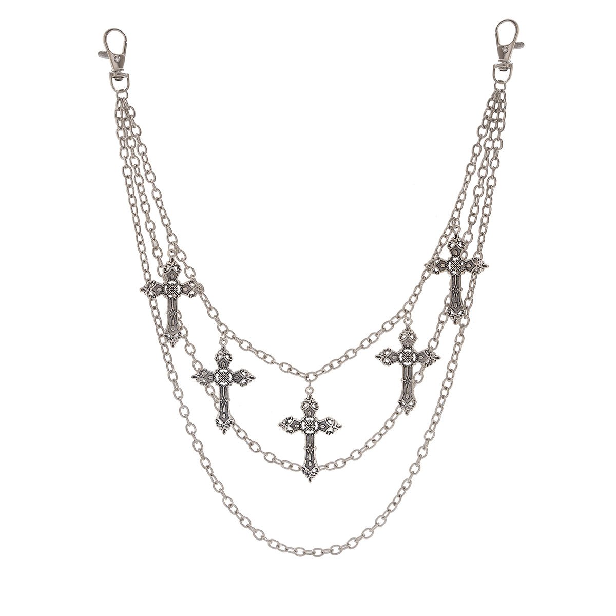 Vintage Layered Floral Cross Pendant Trouser Chain - ArtGalleryZen
