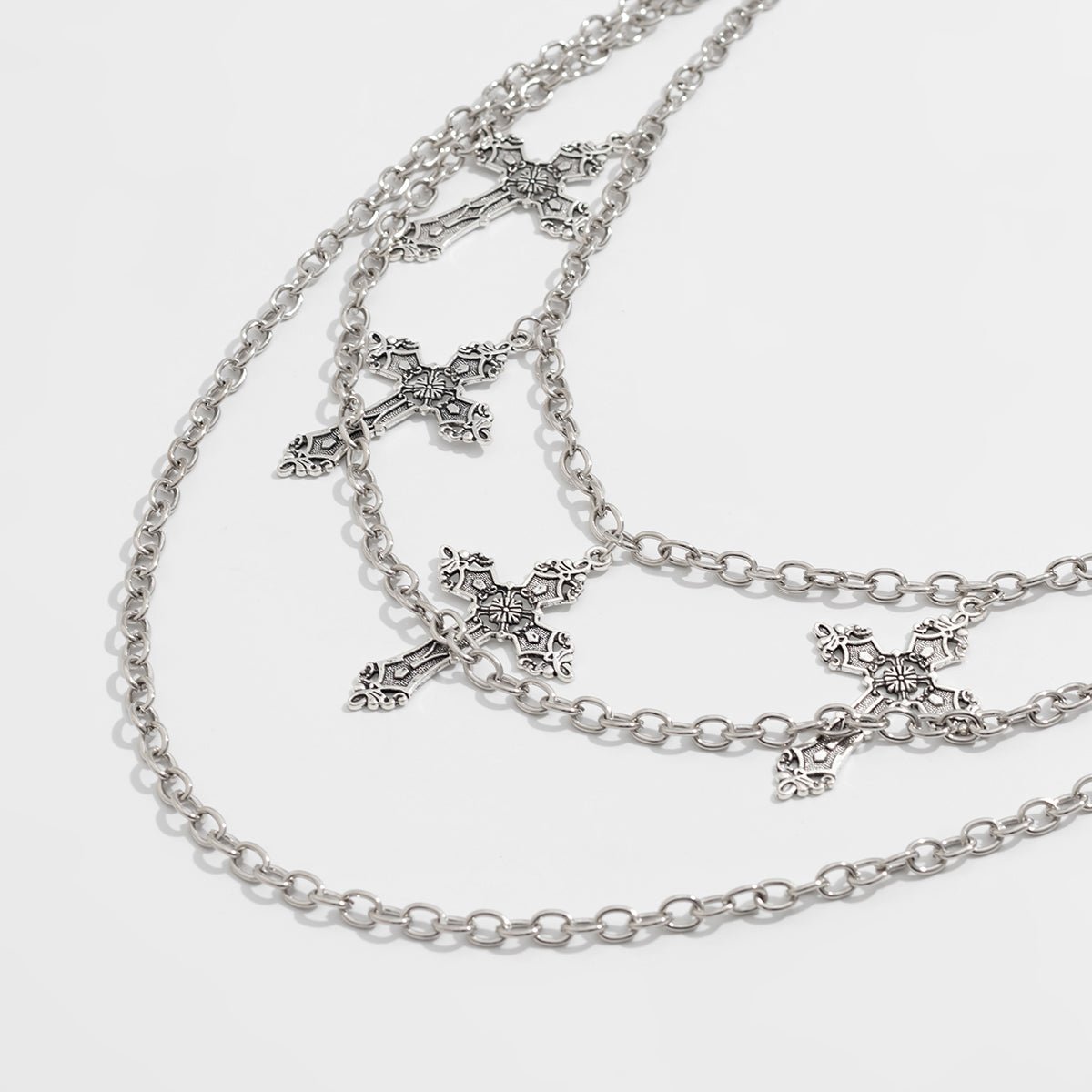 Vintage Layered Floral Cross Pendant Trouser Chain - ArtGalleryZen