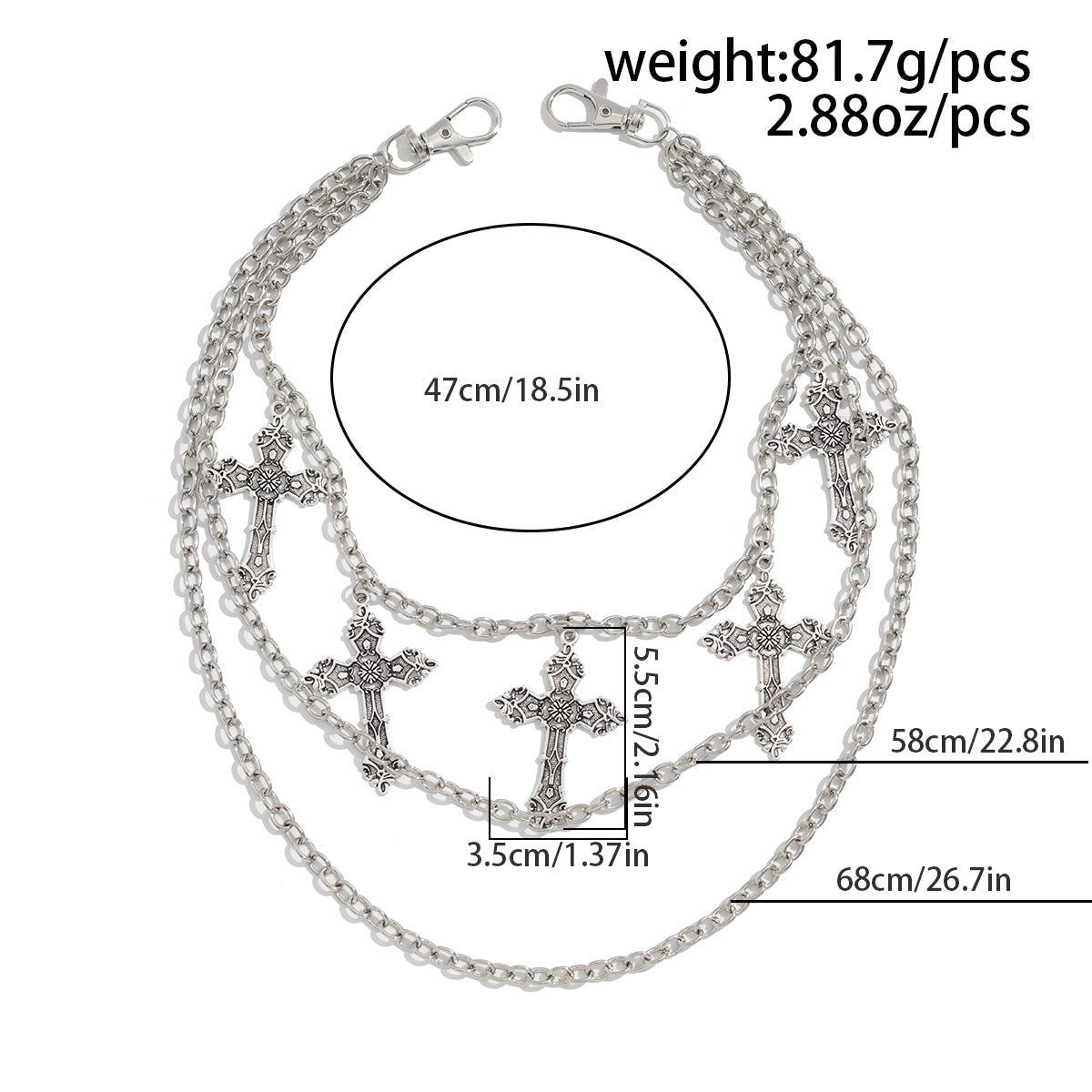 Vintage Layered Floral Cross Pendant Trouser Chain - ArtGalleryZen