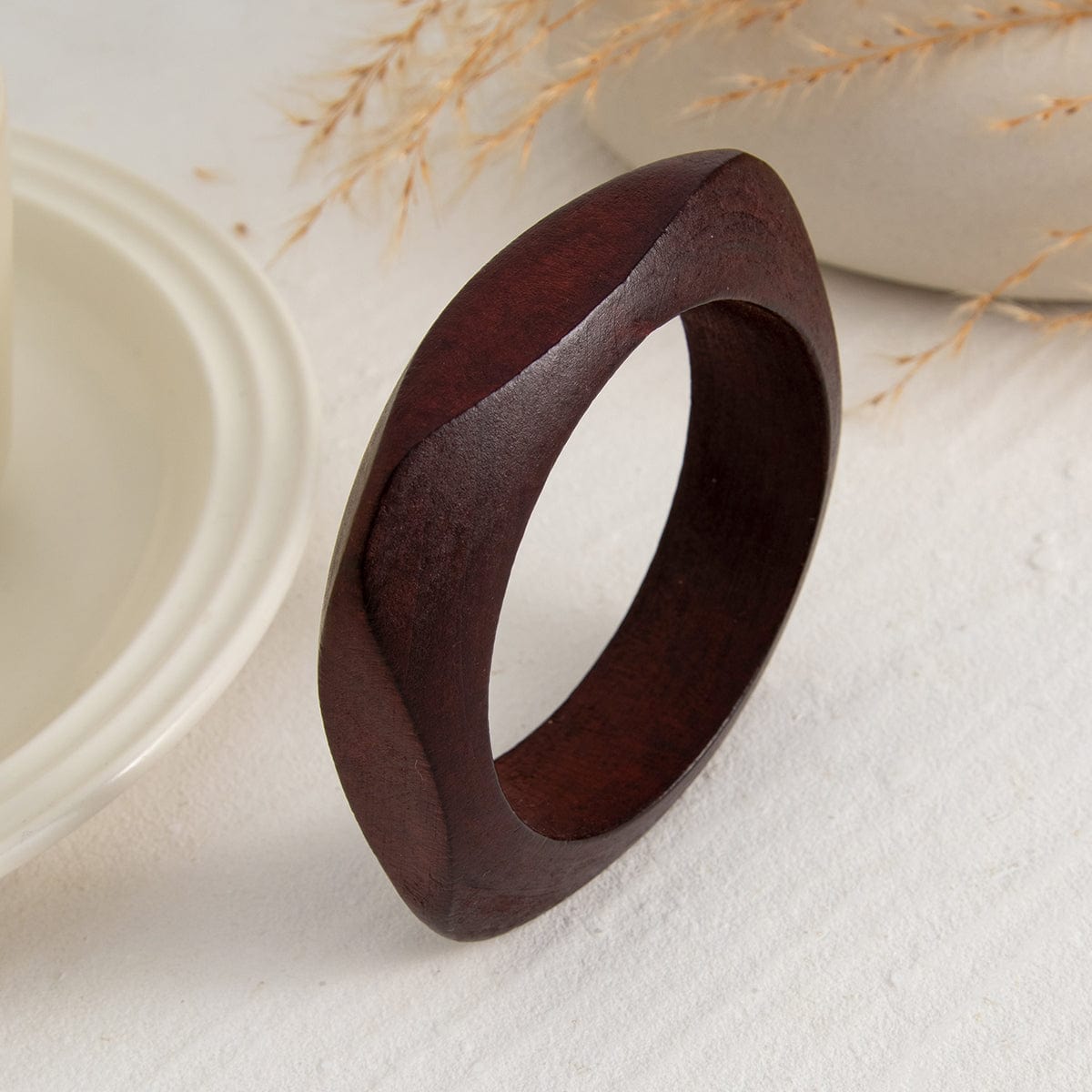 Vintage Square Wood Thick Bangle Bracelet