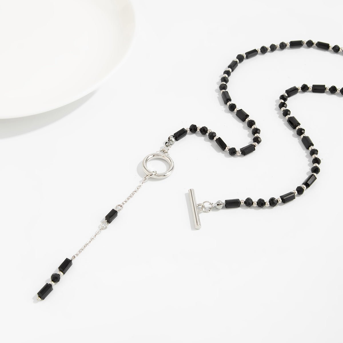 Vintage Toggle Clasp Crystal Tassel Y Necklace - ArtGalleryZen