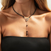 Thumbnail for Vintage Toggle Clasp Crystal Tassel Y Necklace - ArtGalleryZen