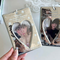 Thumbnail for Winter Rain Heart Silver Tone Mirror Kpop Keychain Photocard Holder - ArtGalleryZen