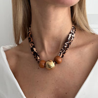 Thumbnail for Wooden Beads Leopard Print Velvet Choker Necklace Retro Charm - ArtGalleryZen