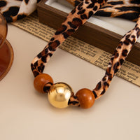 Thumbnail for Wooden Beads Leopard Print Velvet Choker Necklace Retro Charm - ArtGalleryZen