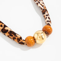 Thumbnail for Wooden Beads Leopard Print Velvet Choker Necklace Retro Charm - ArtGalleryZen