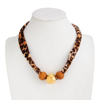 Thumbnail for Wooden Beads Leopard Print Velvet Choker Necklace Retro Charm - ArtGalleryZen