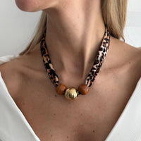 Thumbnail for Wooden Beads Leopard Print Velvet Choker Necklace Retro Charm - ArtGalleryZen