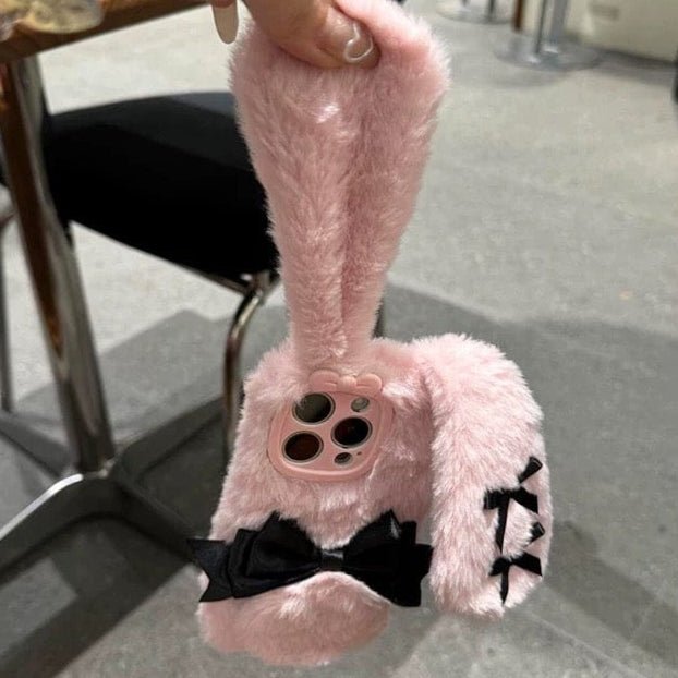 Y2K Bowknot Pink Bunny Plush iPhone Case - ArtGalleryZen
