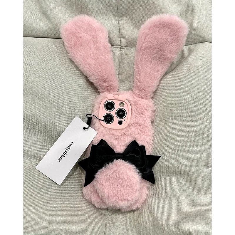 Y2K Bowknot Pink Bunny Plush iPhone Case - ArtGalleryZen