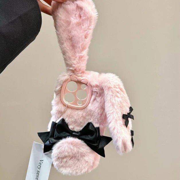 Y2K Bowknot Pink Bunny Plush iPhone Case - ArtGalleryZen