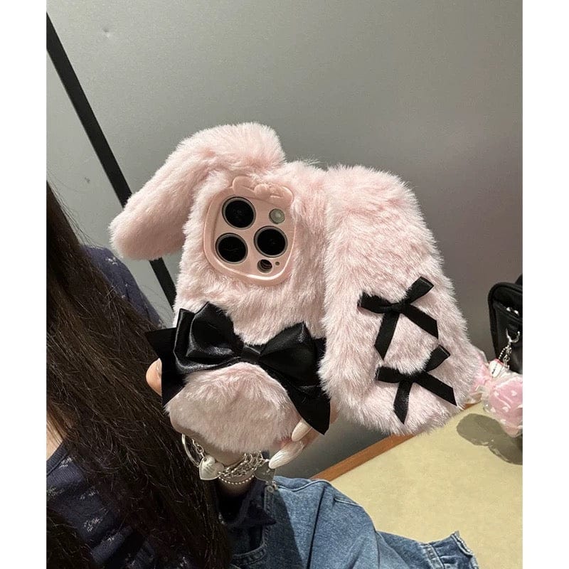 Y2K Bowknot Pink Bunny Plush iPhone Case