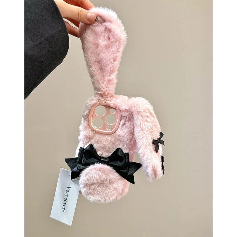 Y2K Bowknot Pink Bunny Plush iPhone Case