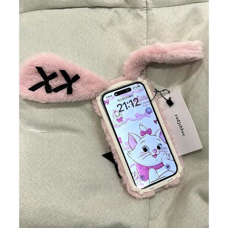 Y2K Bowknot Pink Bunny Plush iPhone Case