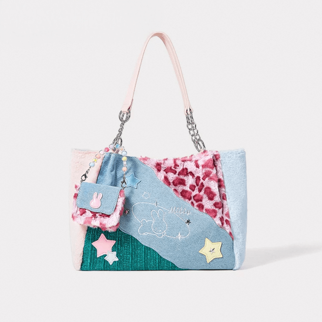 Y2K Miffy Plush Denim Patchwork Shoulder Bag - ArtGalleryZen