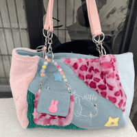 Thumbnail for Y2K Miffy Plush Denim Patchwork Shoulder Bag - ArtGalleryZen