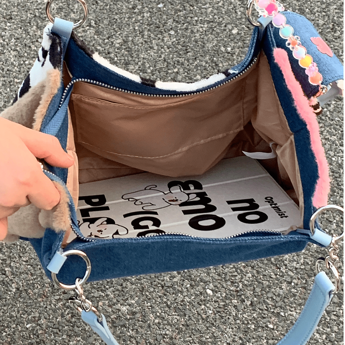 Y2K Miffy Plush Denim Patchwork Shoulder Bag - ArtGalleryZen