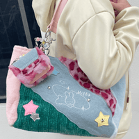Thumbnail for Y2K Miffy Plush Denim Patchwork Shoulder Bag - ArtGalleryZen