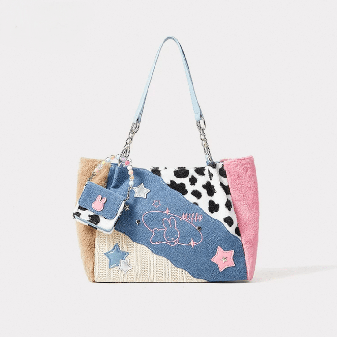 Y2K Miffy Plush Denim Patchwork Shoulder Bag - ArtGalleryZen
