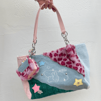Thumbnail for Y2K Miffy Plush Denim Patchwork Shoulder Bag - ArtGalleryZen