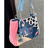 Thumbnail for Y2K Miffy Plush Denim Patchwork Shoulder Bag