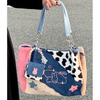 Thumbnail for Y2K Miffy Plush Denim Patchwork Shoulder Bag