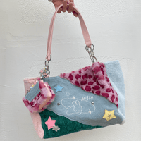 Thumbnail for Y2K Miffy Plush Denim Patchwork Shoulder Bag